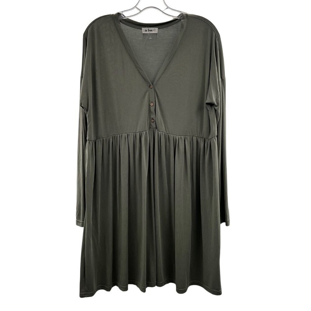 In Loom Women's Long Sleeve A-Line Dress V-Neck Sage Green Size Large